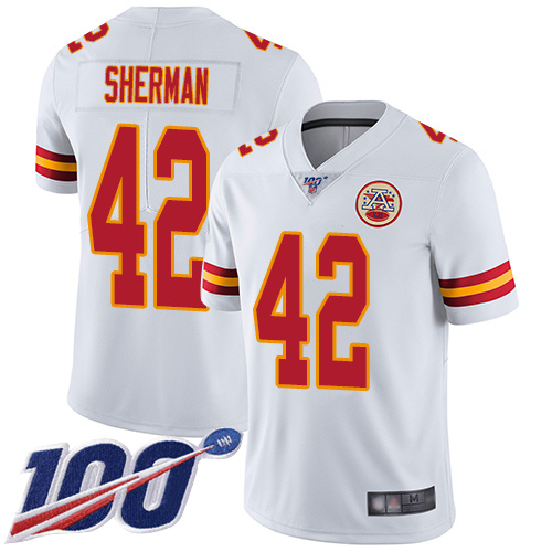 Men Kansas City Chiefs #42 Sherman Anthony White Vapor Untouchable Limited Player 100th Season Nike NFL Jersey->nfl t-shirts->Sports Accessory